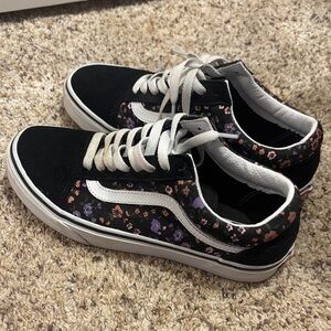 Vans Women's Black and Purple Floral Sneakers worn maybe twice.